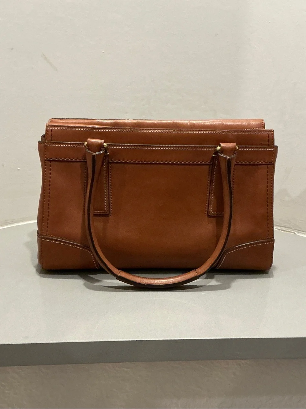 Vintage Coach Hamptons 11047 Acorn Brown Leather Turnlock Carryall Satchel 2007